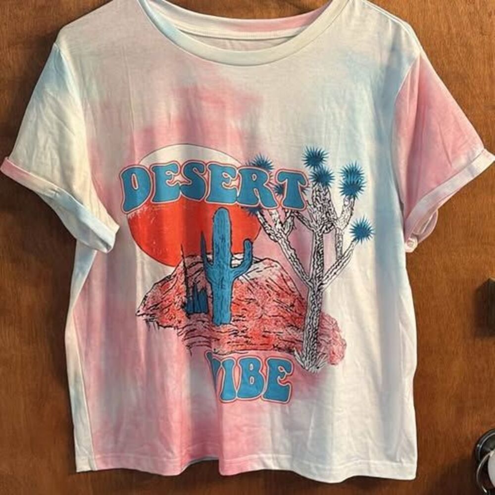Desert Vibe NEW Shirt Cloud Tie Dye Cactus Hippie Groovy Women's Large NWOT